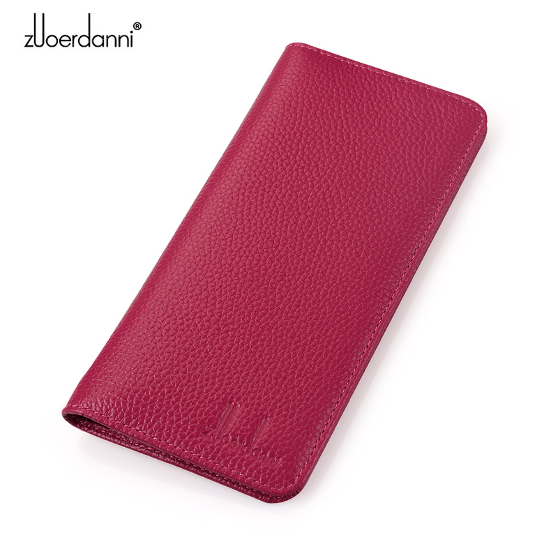 Leather Work Folder - 여성용 초박형 장지갑, 부드러운 가죽 카드