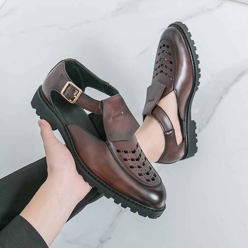 Leather Work Dress - 남성 비즈니스 여름 가죽 샌들 신사용