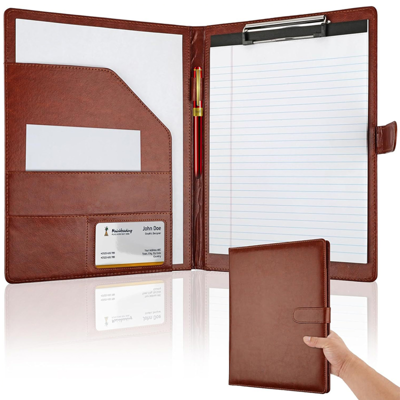 Leather Work Folder - 다기능 A4 가죽 컨퍼런스 폴더, 내장형