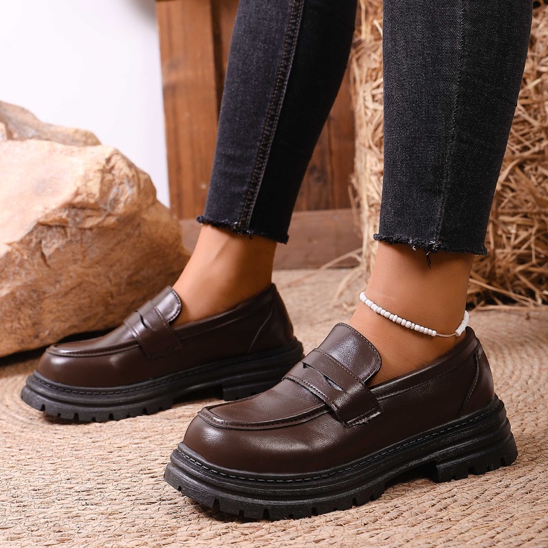 여성용 갈색 가죽 로퍼, 청키 솔, 편안한 신발, 직장 - Leather Work Dress 리뷰 및 가격