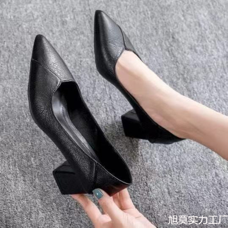 부드러운 가죽 하이힐 여성용 굵은 굽 싱글 슈즈 미들힐 - Leatherwork Jobs 리뷰 및 가격
