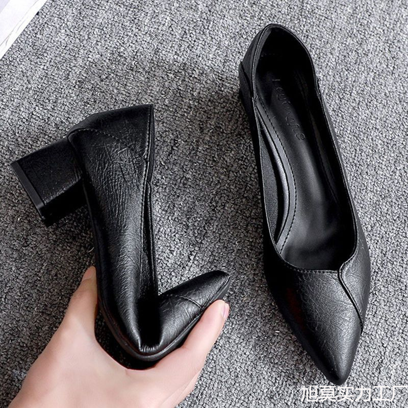 부드러운 가죽 하이힐 여성용 굵은 굽 싱글 슈즈 미들힐 - Leatherwork Jobs 리뷰 및 가격