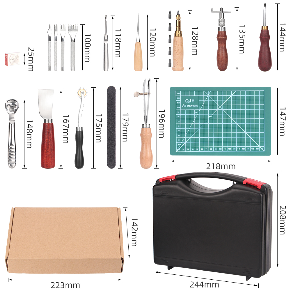 QJH 15종 가죽 공예 도구 세트 |   초보자용 공 - Beginner Leatherwork Kit 리뷰 및 가격