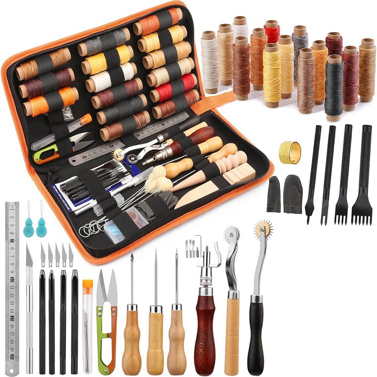 66종 가죽 공예 도구 세트 (왁스칠한 실, 그루버,  - Beginner Leatherwork Kit 리뷰 및 가격